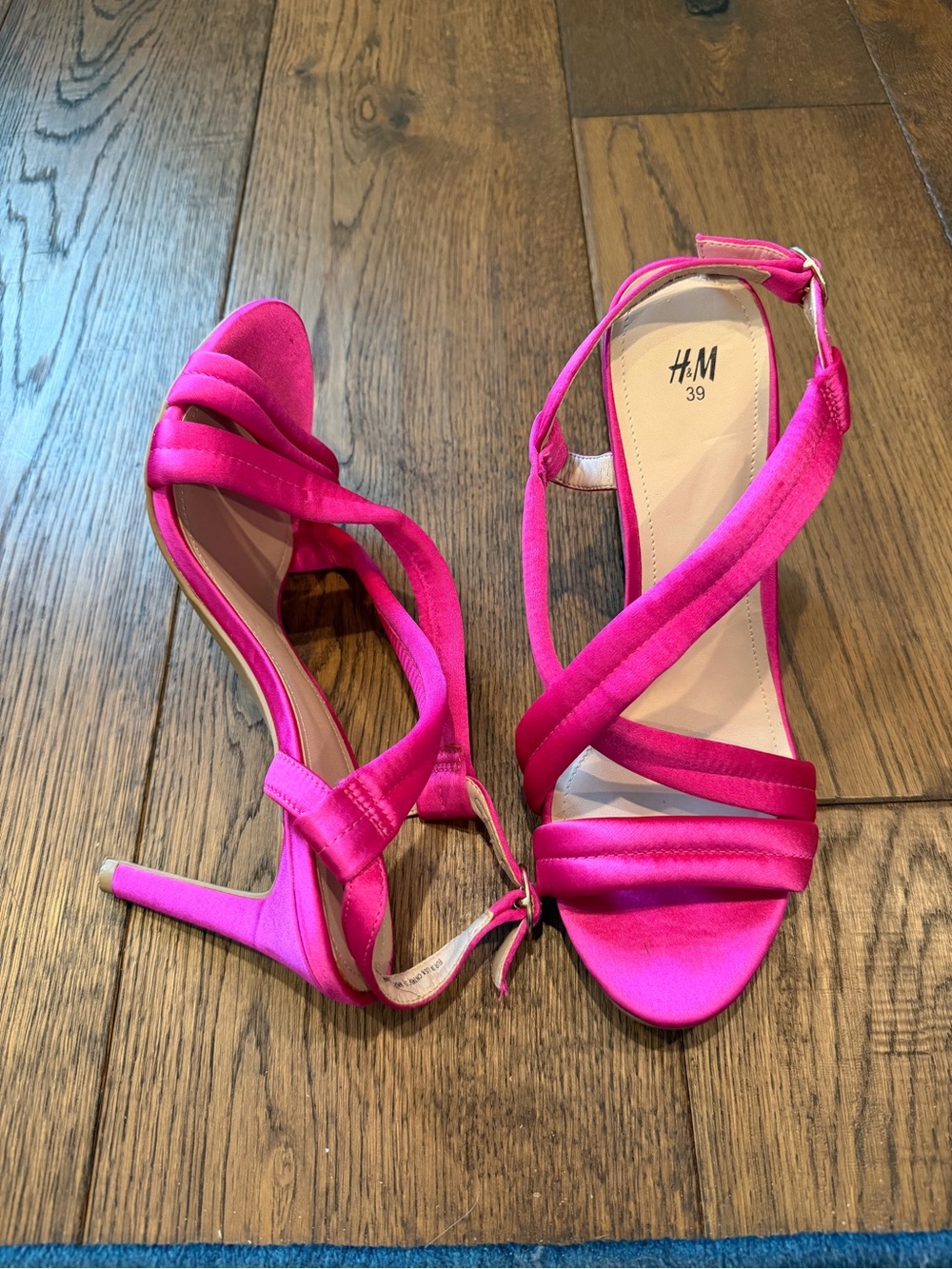 H&M Bright Pink Satin Strappy High Heel Sandals